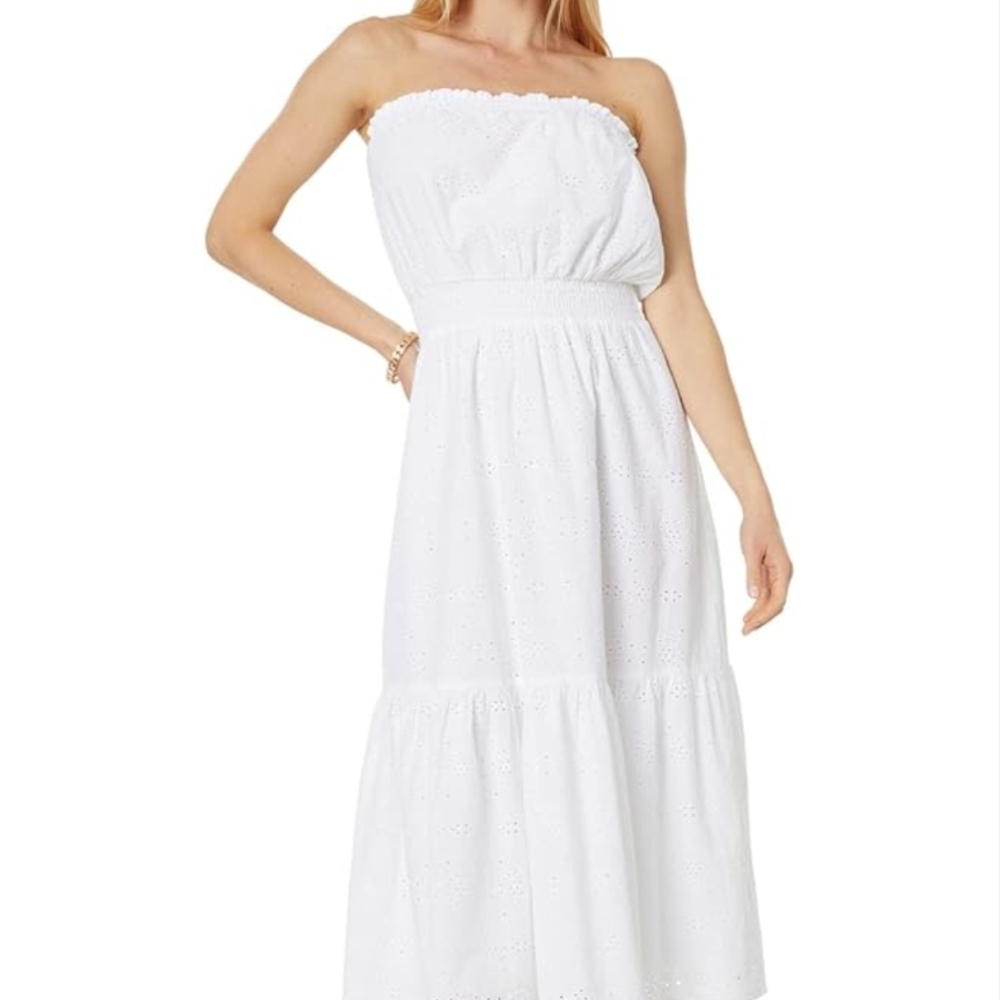 White Strapless Eyelet Dress